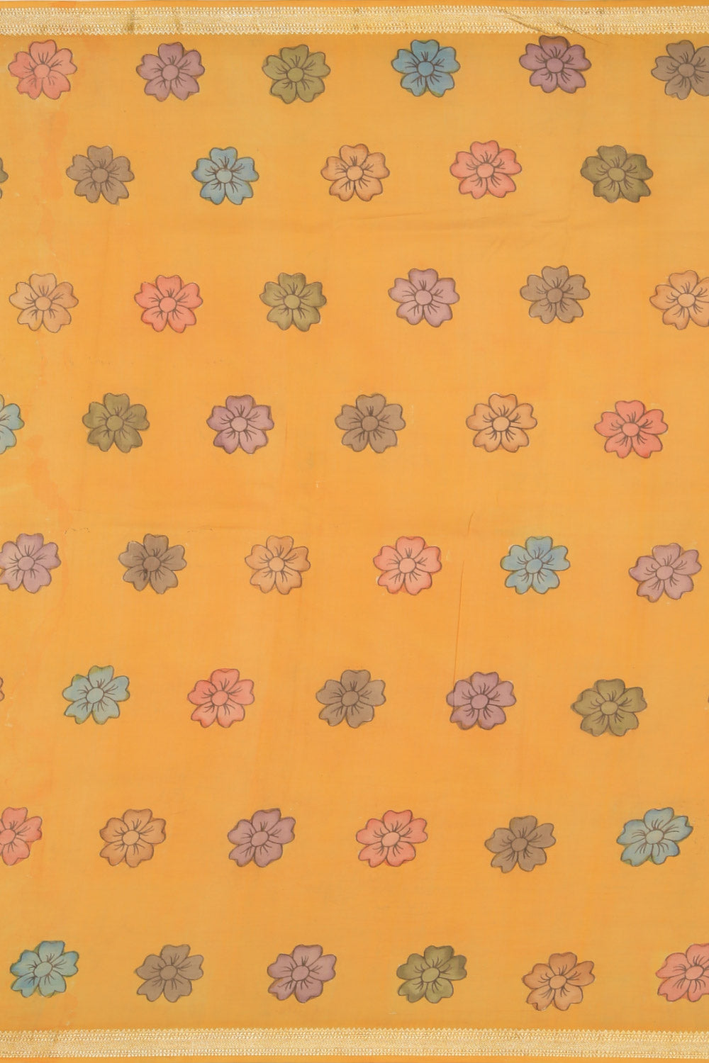 Image of Kalamkari Hand-Painted Grey Saree