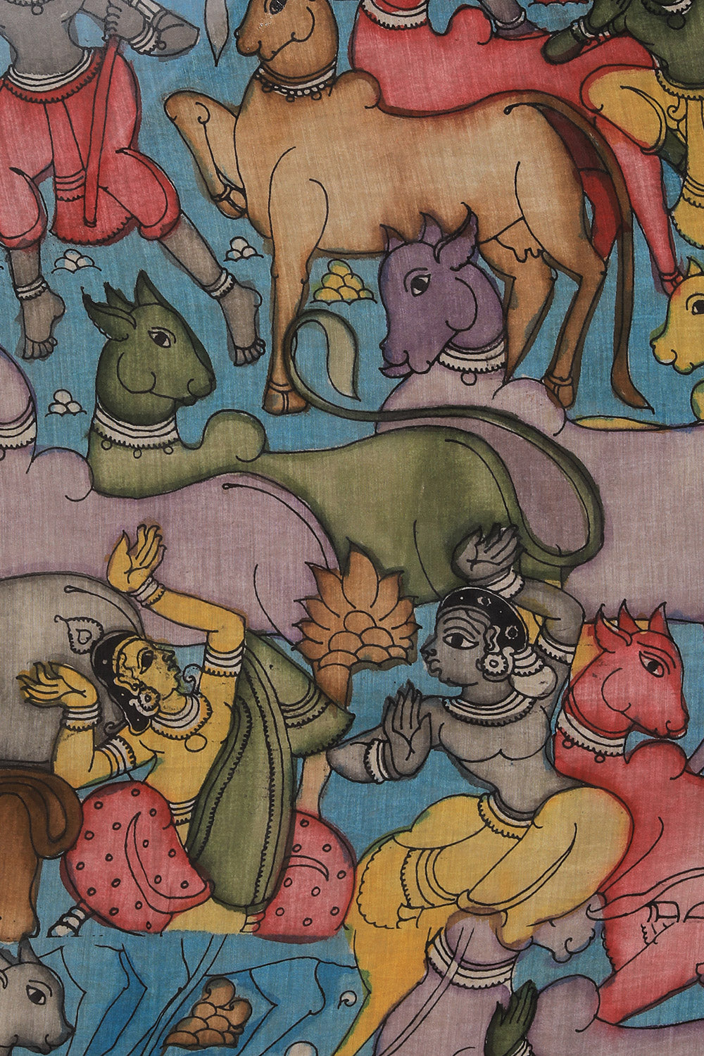 Image of Kalamkari Hand-Painted Grey Saree