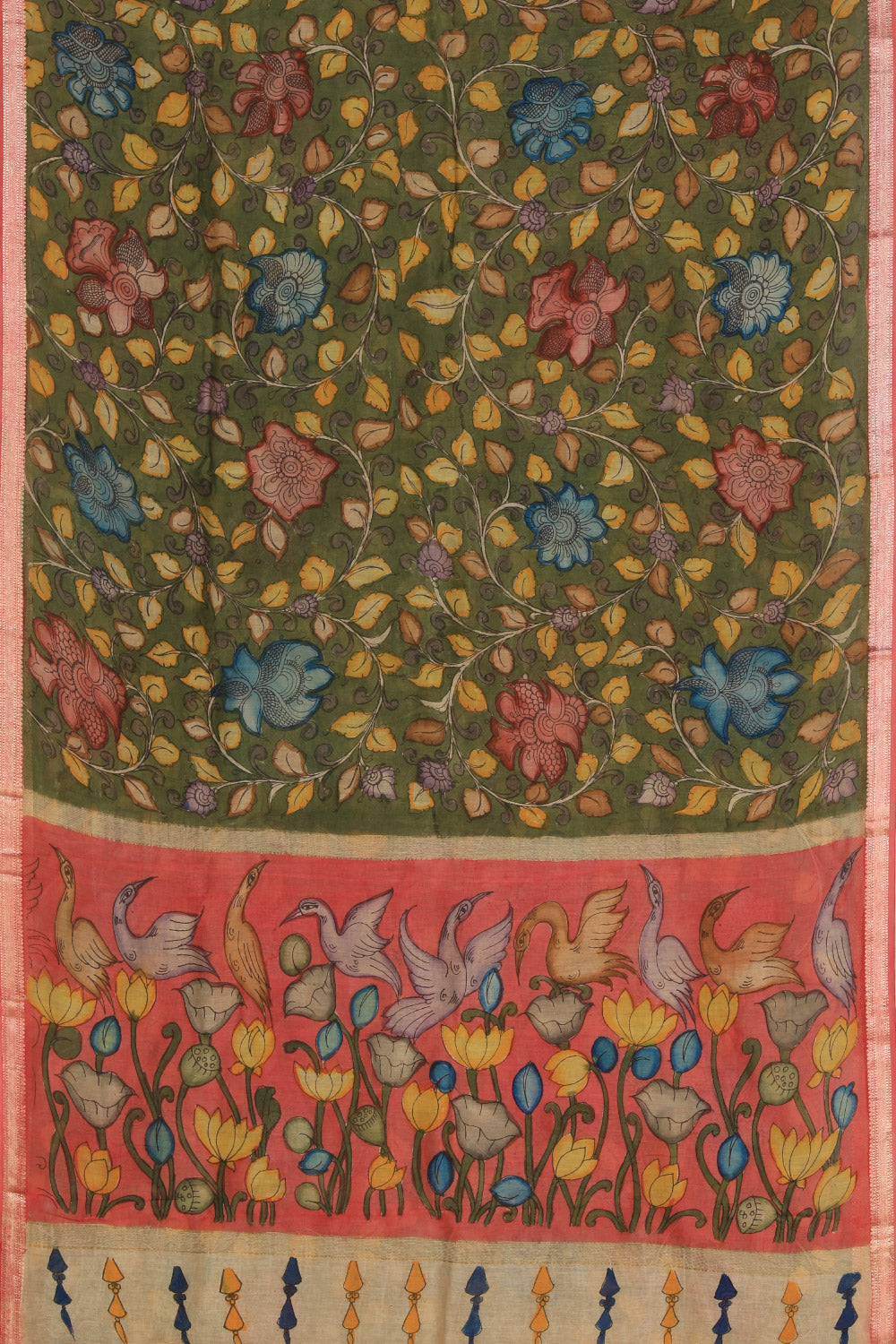 Image of Pichwai Art Hand-Painted Green Saree