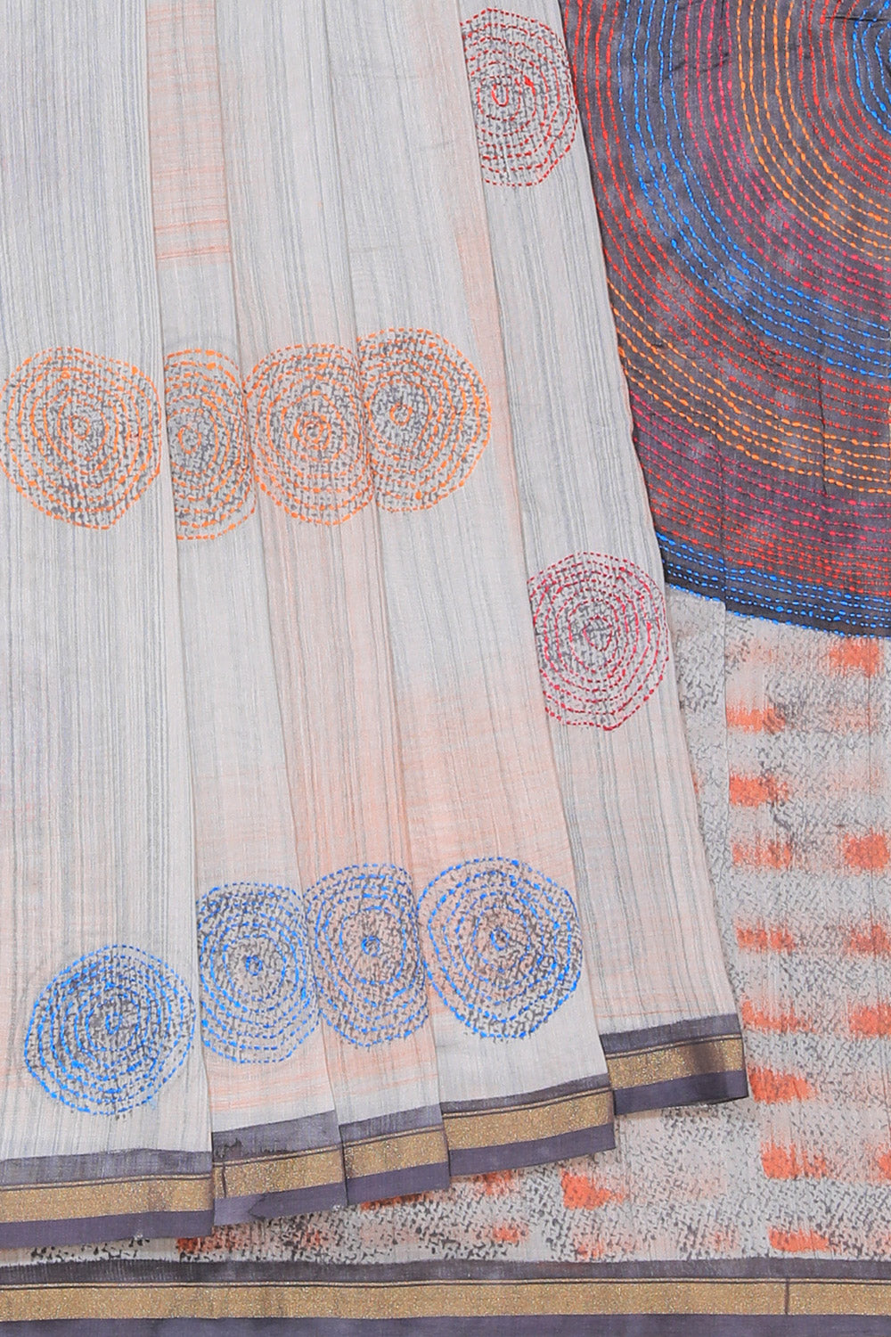 Collection of Maheshwari Kantha Stitch Saree in a gallery layout