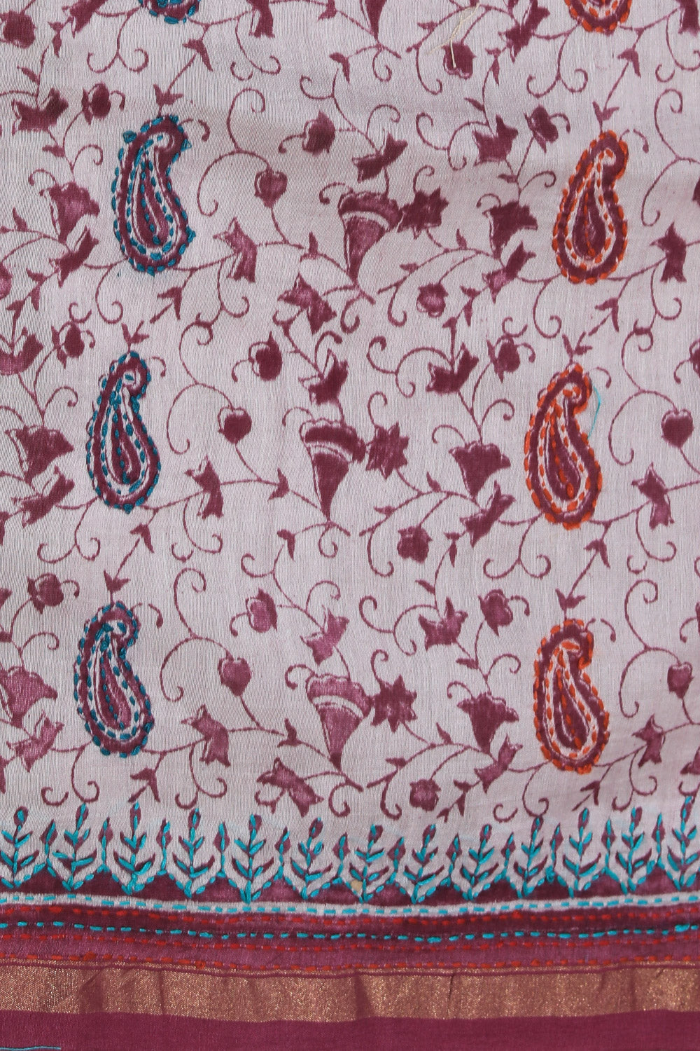 Collection of Maheshwari Kantha Stitch Saree in a gallery layout