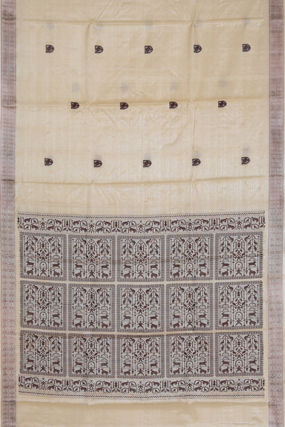 Image of Tussar Silk Off-White Saree