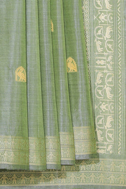 Collection of Tussar Silk Sage Green Saree in a gallery layout