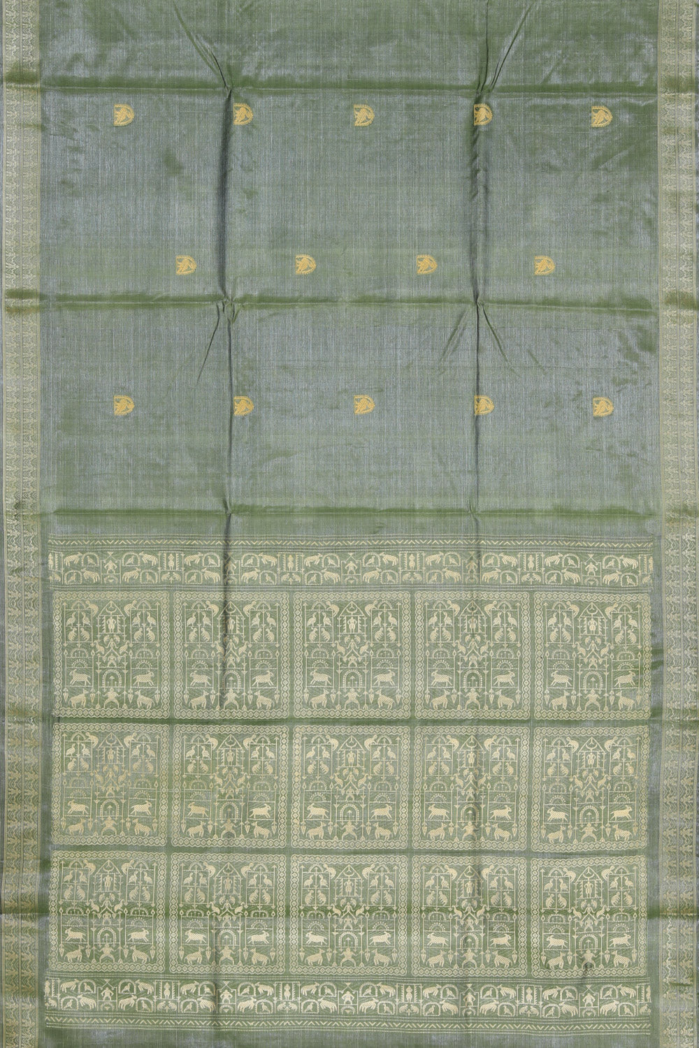 Collection of Tussar Silk Sage Green Saree in a gallery layout