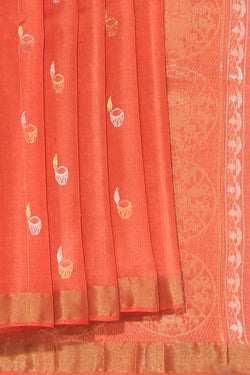 Collection of Tussar Silk Orange Saree in a gallery layout