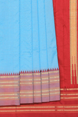 Collection of Narayanpet Silk Sky Blue Saree in a gallery layout