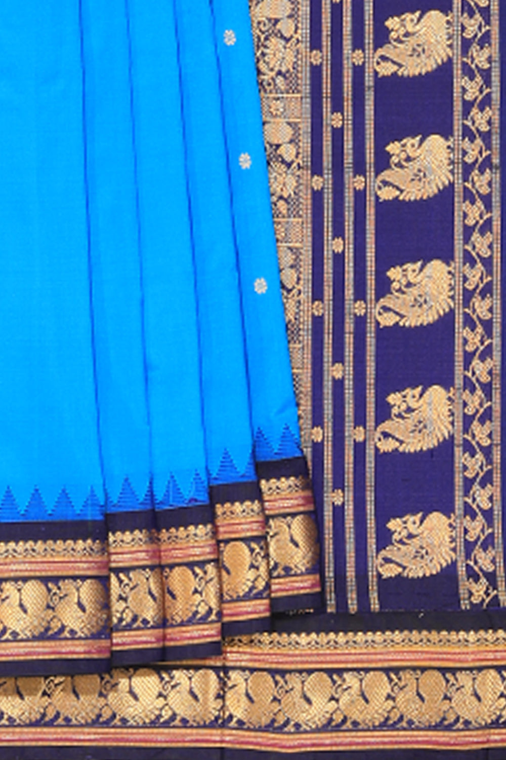 Collection of Narayanpet Silk Blue Saree in a gallery layout