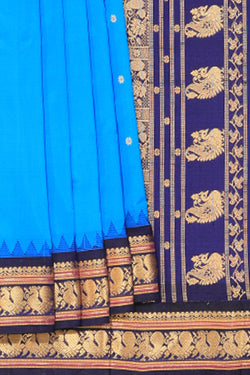 Collection of Narayanpet Silk Blue Saree in a gallery layout