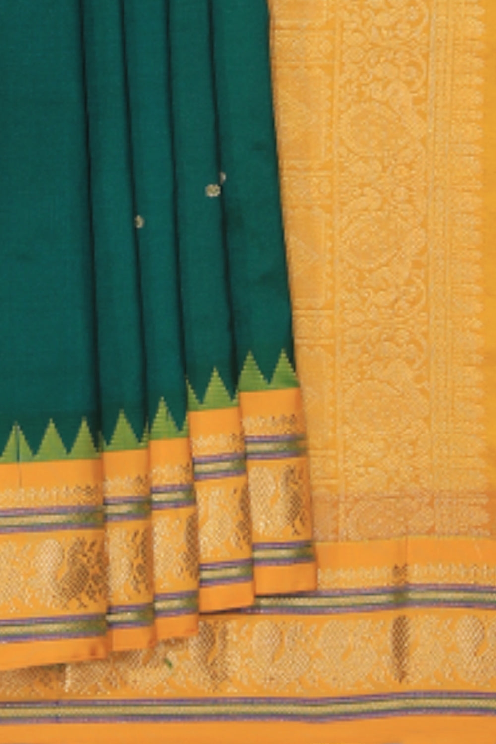 Collection of Narayanpet Silk Bottle Green Saree in a gallery layout