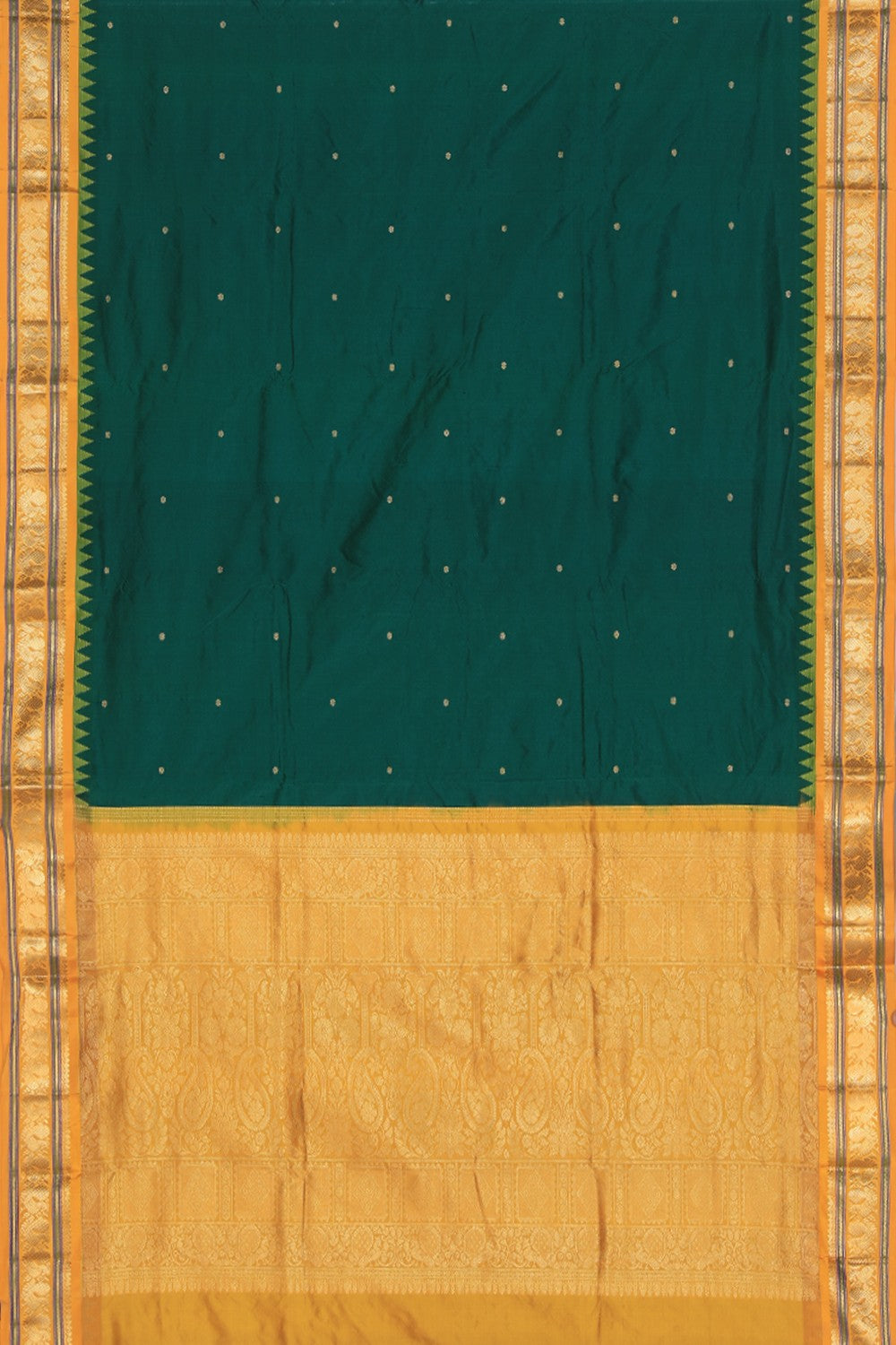 Collection of Narayanpet Silk Bottle Green Saree in a gallery layout