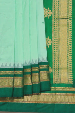 Collection of Narayanpet Silk Sea Green Saree in a gallery layout