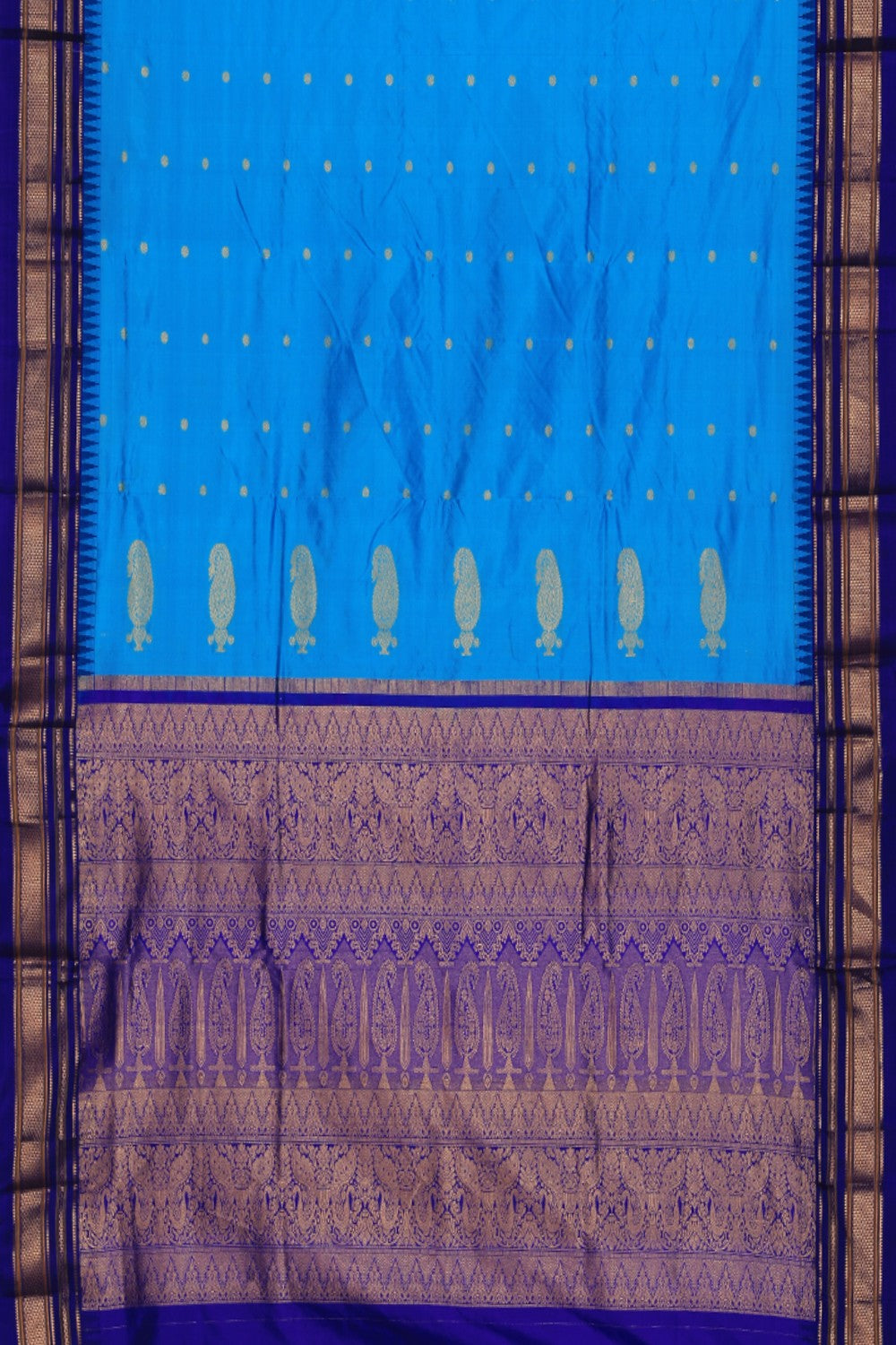 Collection of Narayanpet Silk Blue Saree in a gallery layout