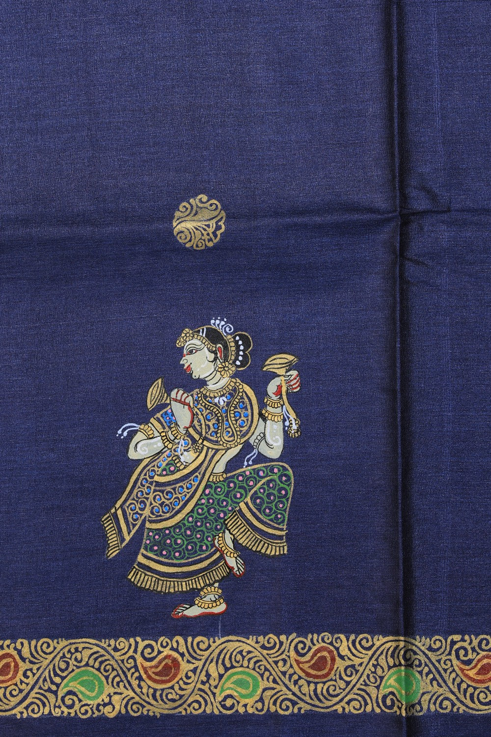 Collection of Pattachitra Hand-Painted Tussar Navy Blue Saree in a gallery layout