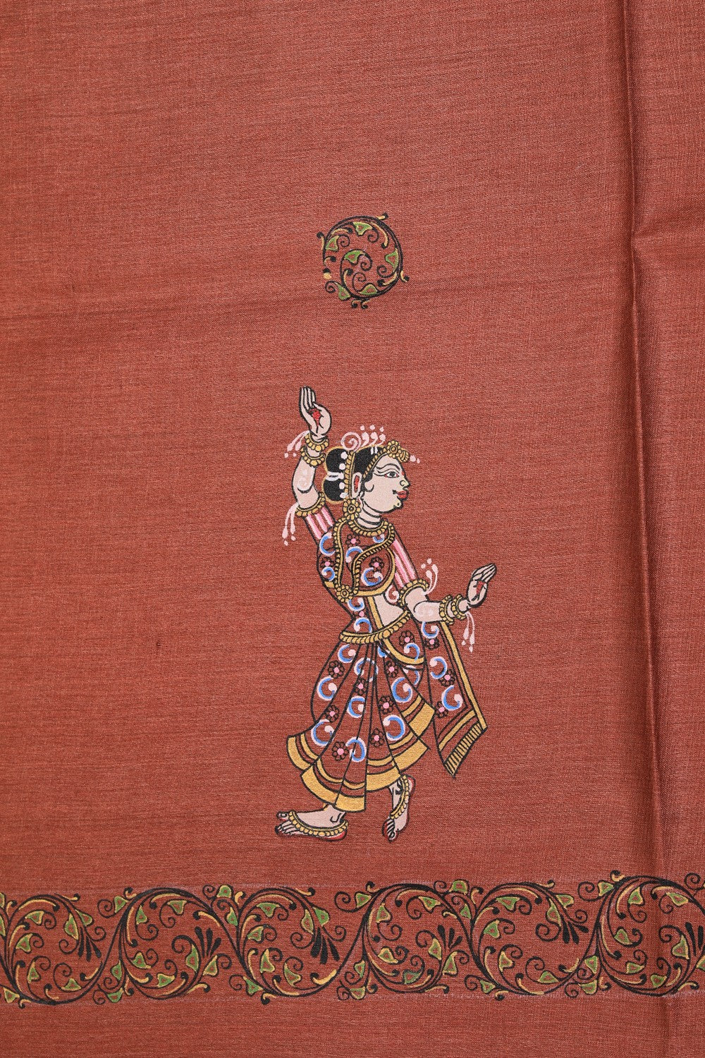 Pattachitra Hand-Painted Tussar Brown Saree