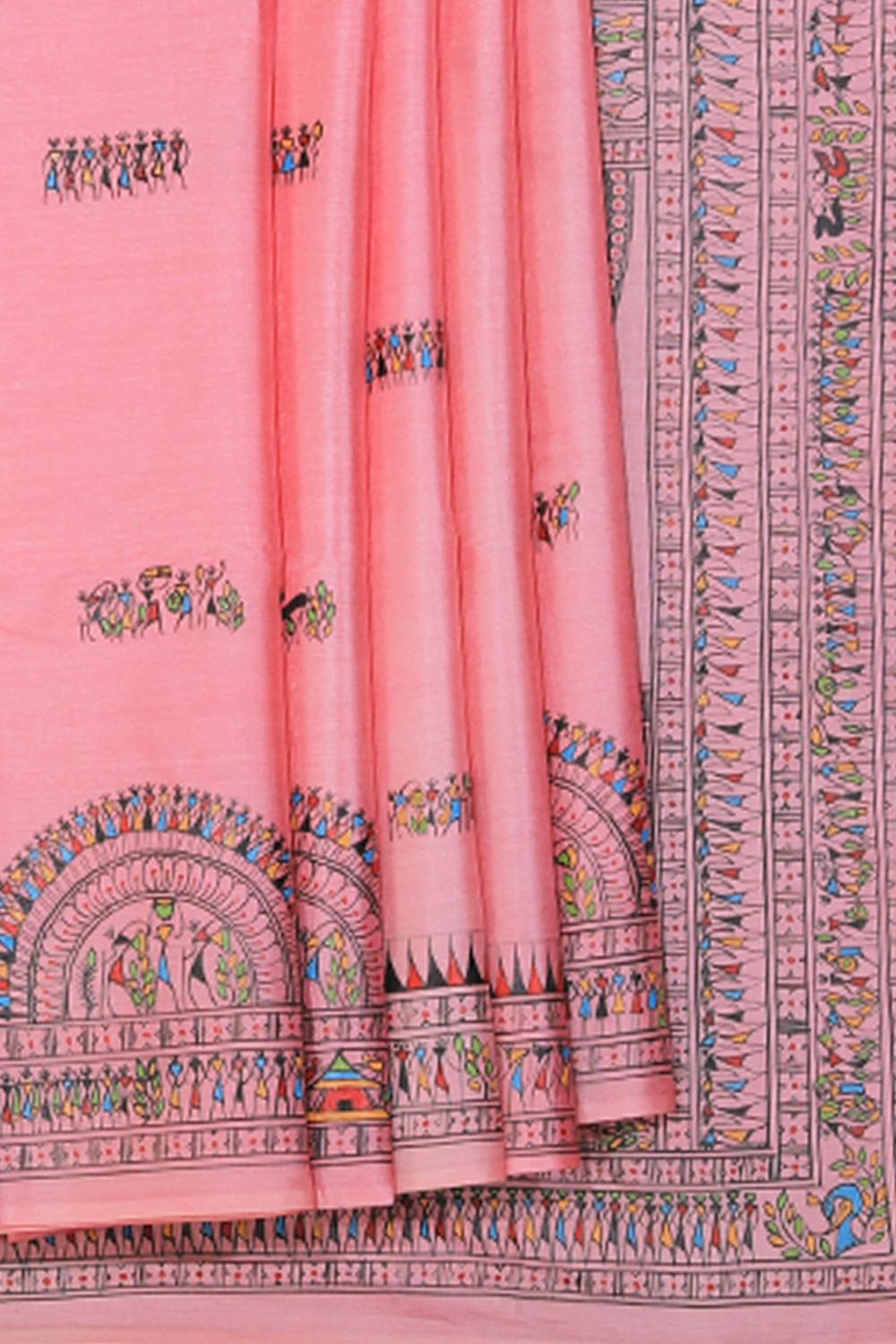 Collection of Warli Art Tussar Pink Saree in a gallery layout