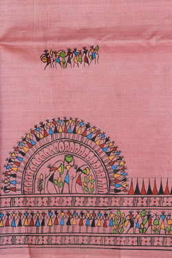 Collection of Warli Art Tussar Pink Saree in a gallery layout