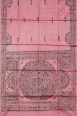 Image of Warli Art Tussar Pink Saree