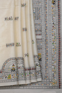 Collection of Warli Art Tussar Off-White Saree in a gallery layout