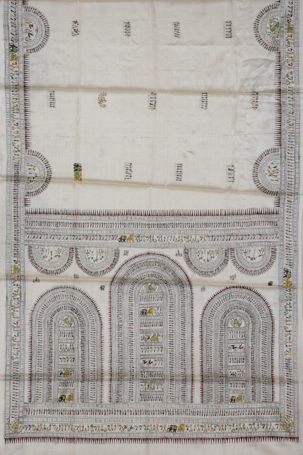 Collection of Warli Art Tussar Off-White Saree in a gallery layout