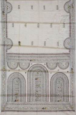 Collection of Warli Art Tussar Off-White Saree in a gallery layout