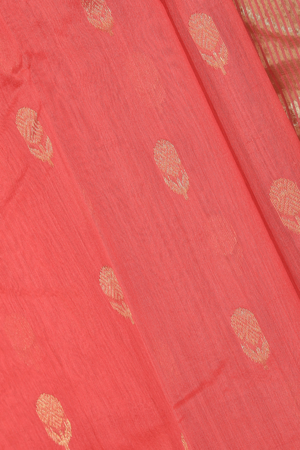 Collection of Chanderi Cotton Silk Coral Pink Saree in a gallery layout