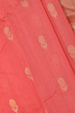 Collection of Chanderi Cotton Silk Coral Pink Saree in a gallery layout