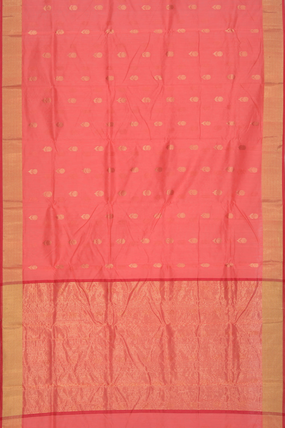 Collection of Chanderi Cotton Silk Coral Pink Saree in a gallery layout