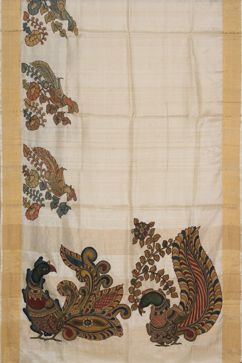 Collection of Kalamkari Hand-Painted Off-White Saree in a gallery layout