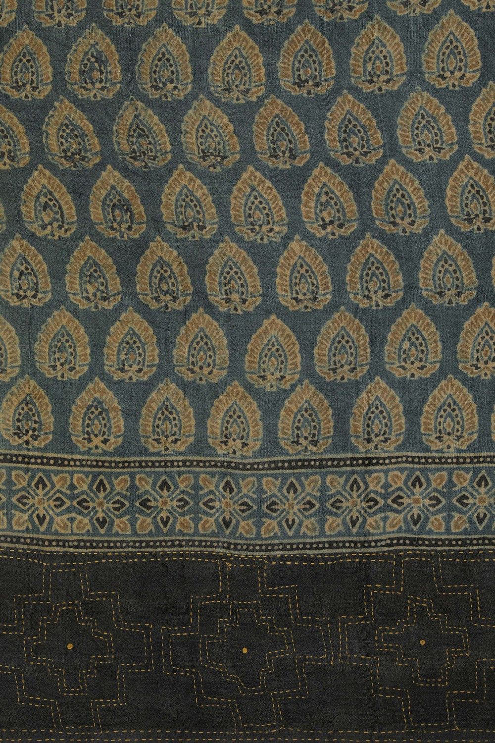 Image of Ajrakh Prints Desi Tussar Moss-Green Saree