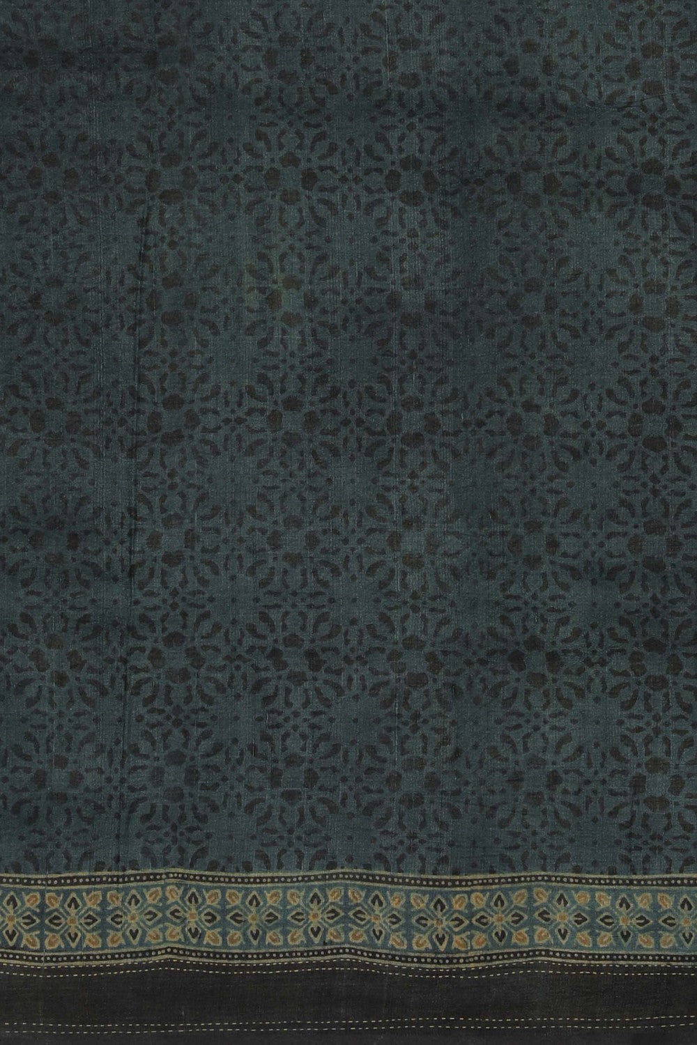 Image of Ajrakh Prints Desi Tussar Moss-Green Saree