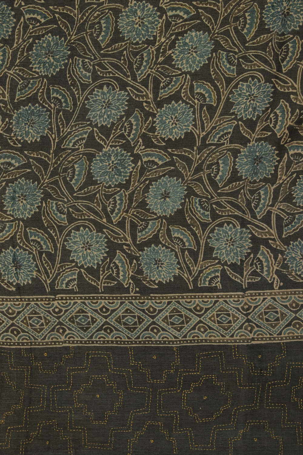 Image of Ajrakh Prints Desi Tussar Moss-Green Saree