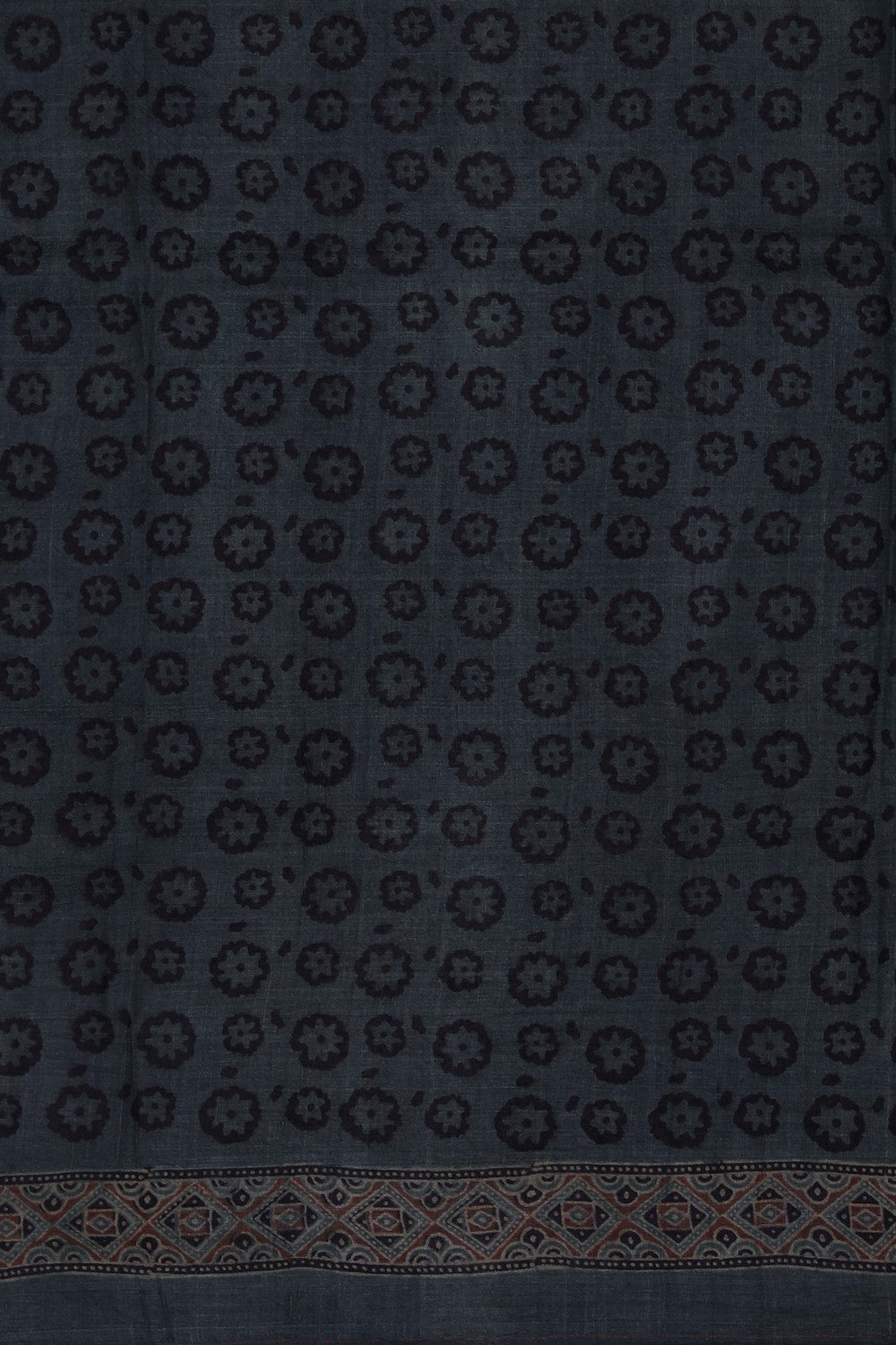 Image of Ajrakh Prints Desi Tussar Smoky-Grey Saree