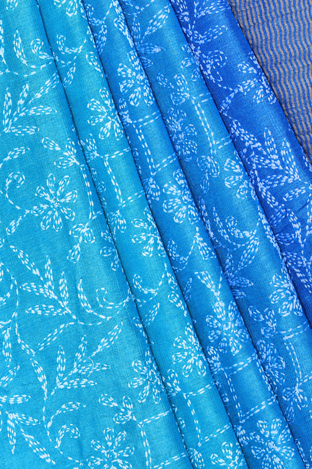 Collection of Tussar Silk Kantha Stitch Saree in a gallery layout