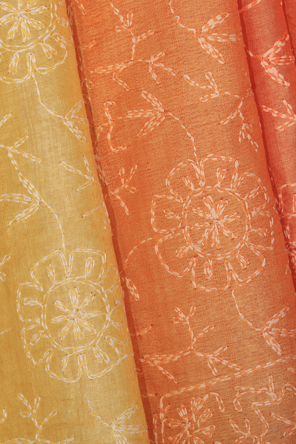 Collection of Tussar Silk Kantha Stitch Saree in a gallery layout