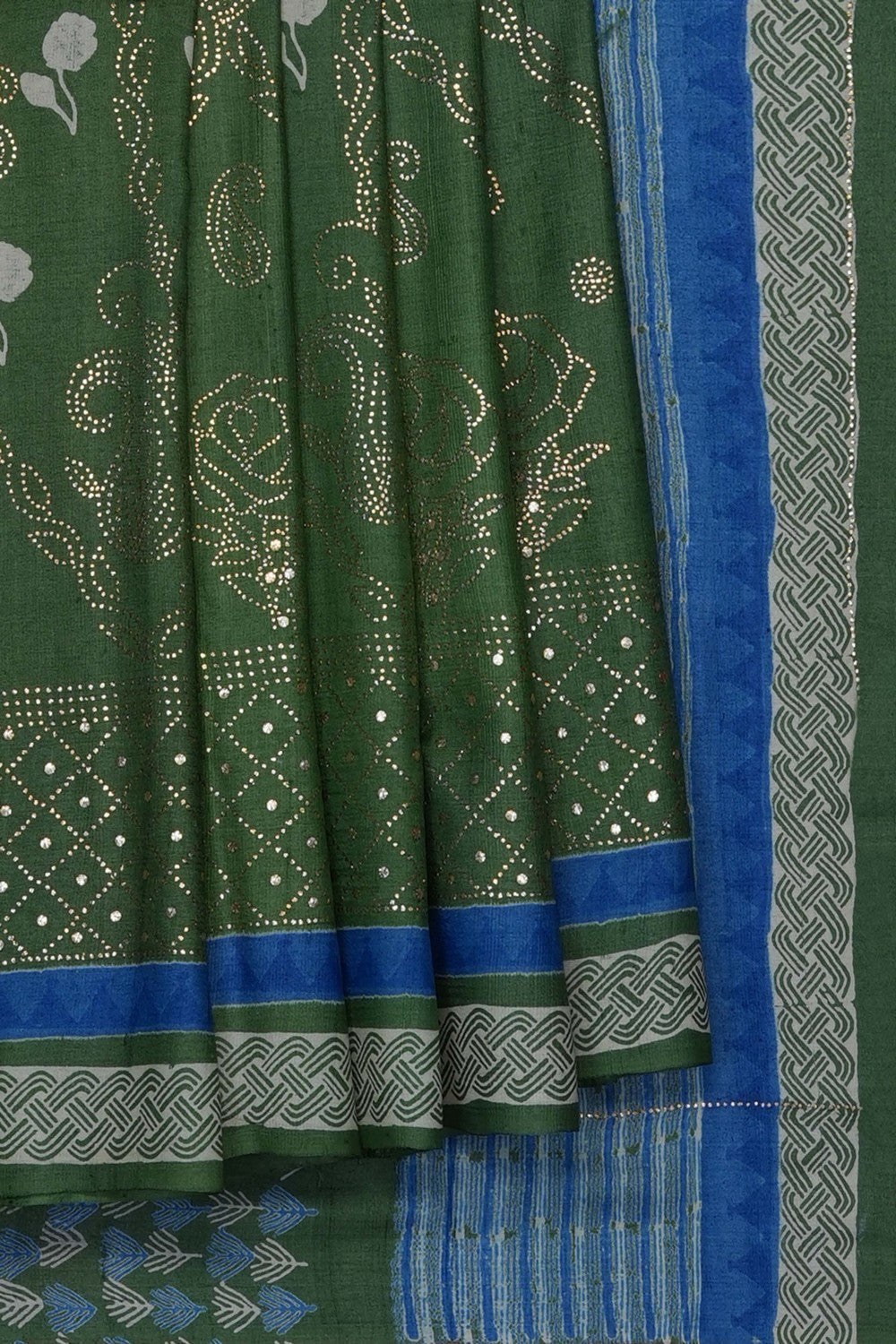 Image of Smoky Green Tussar Silk Saree