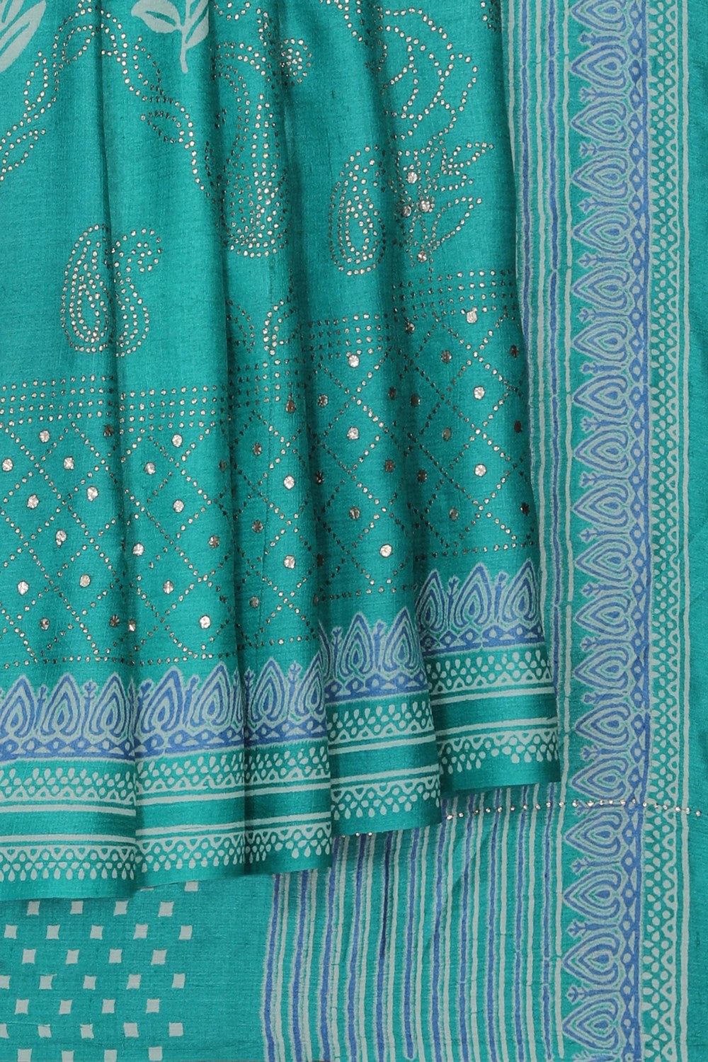 Image of Teal Green Tussar Silk Saree
