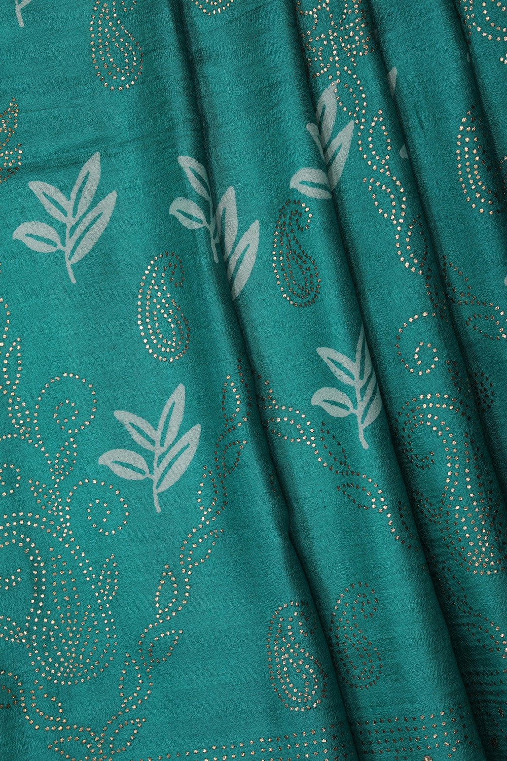 Image of Teal Green Tussar Silk Saree