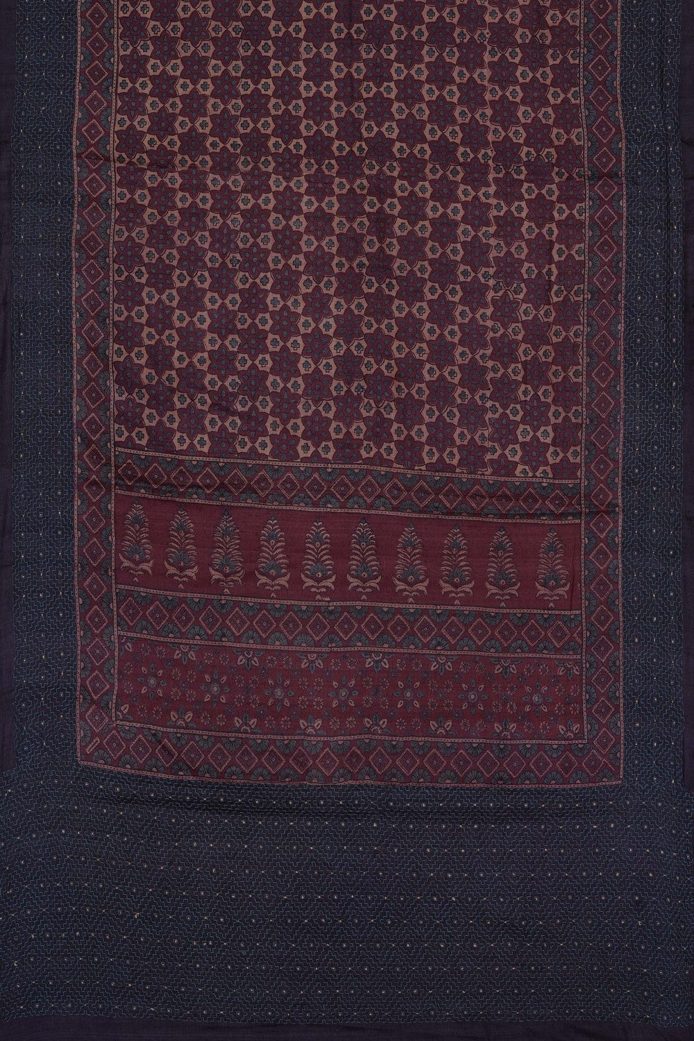 Image of Ajrakh Prints Desi Tussar Silk Saree