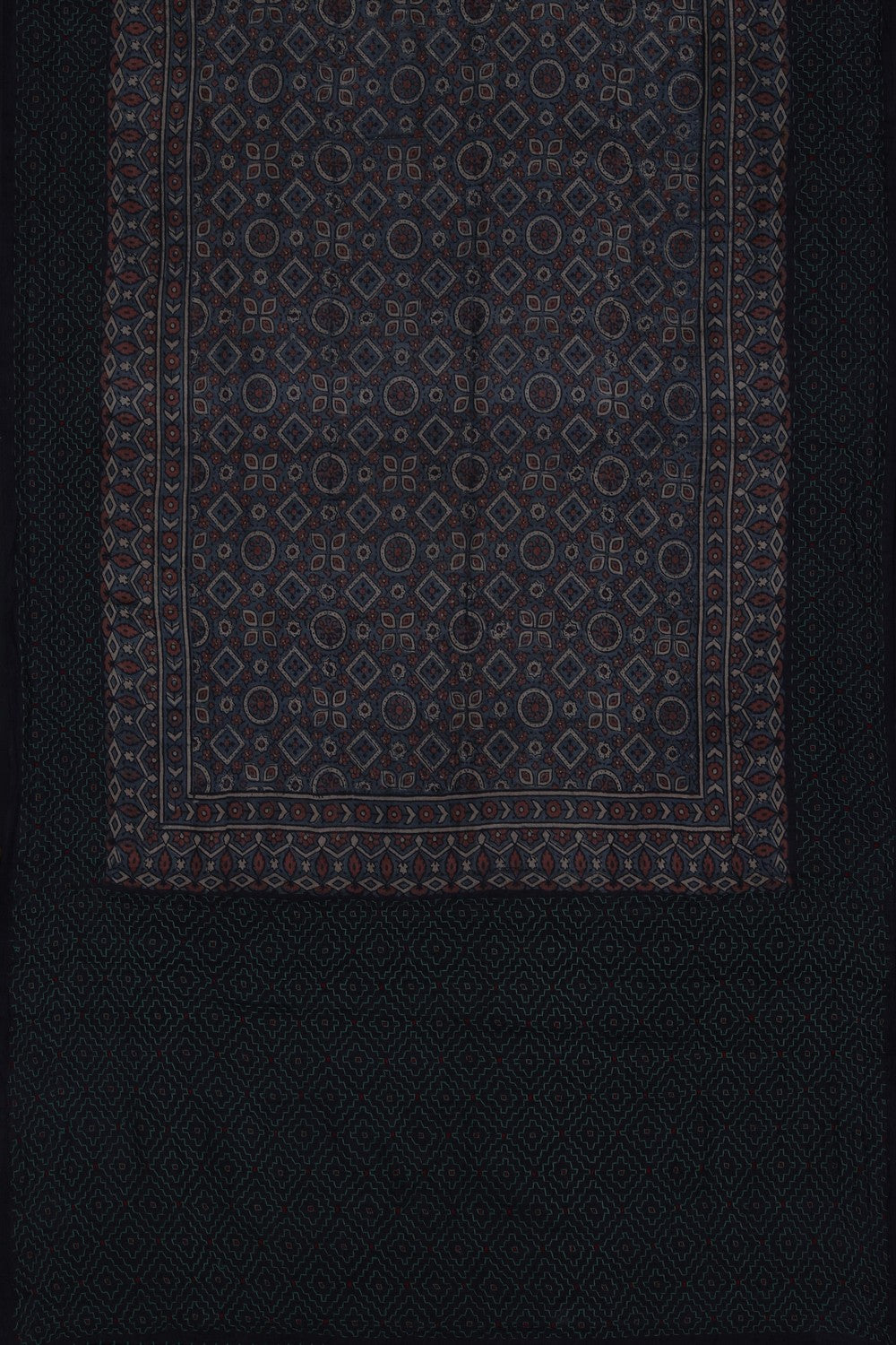 Image of Ajrakh Prints Desi Tussar Moss-Green Saree
