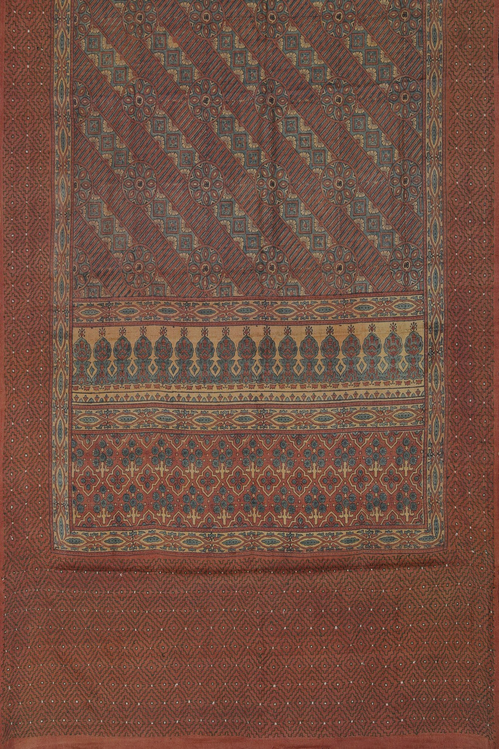 Image of Ajrakh Prints Desi Tussar Silk Saree