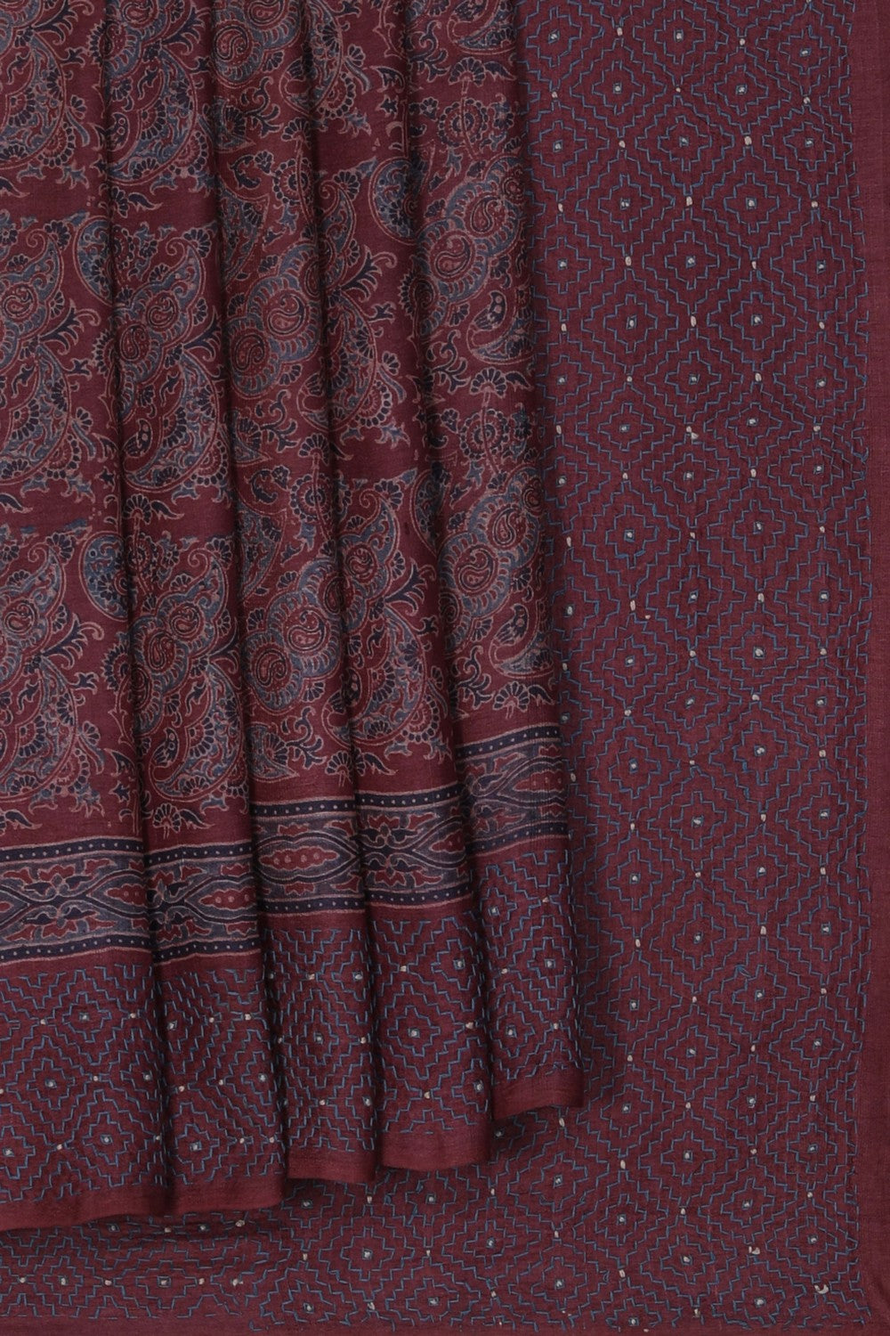 Image of Ajrakh Prints Desi Tussar Silk Saree