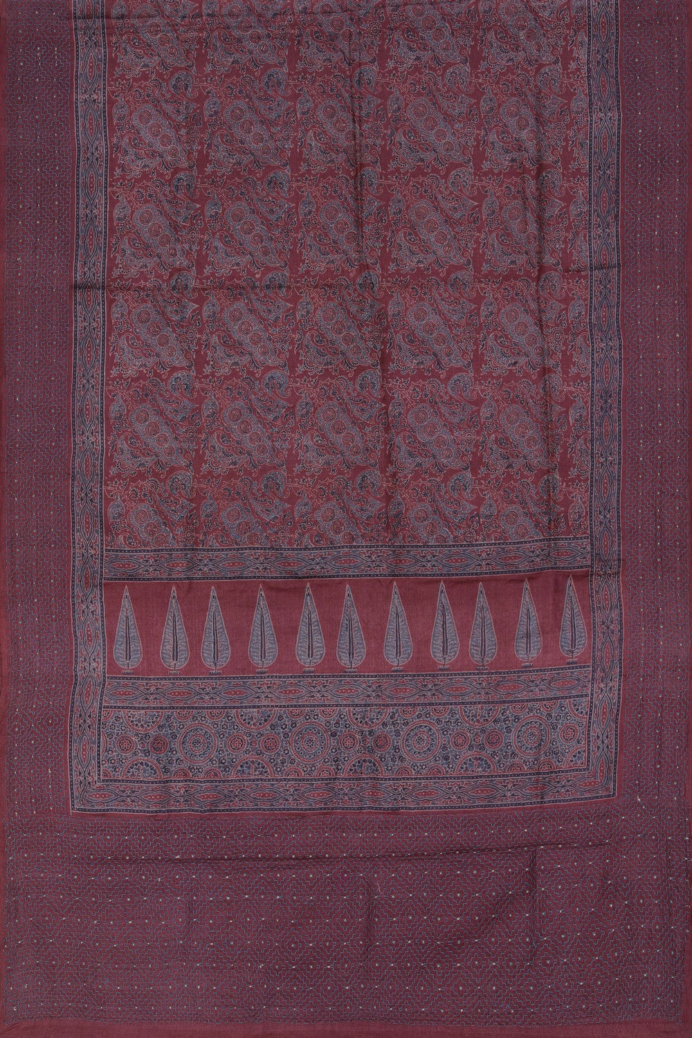 Image of Ajrakh Prints Desi Tussar Silk Saree