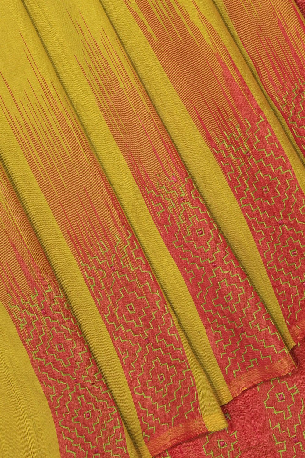 Image of Dupion Silk Kantha Stitch Saree