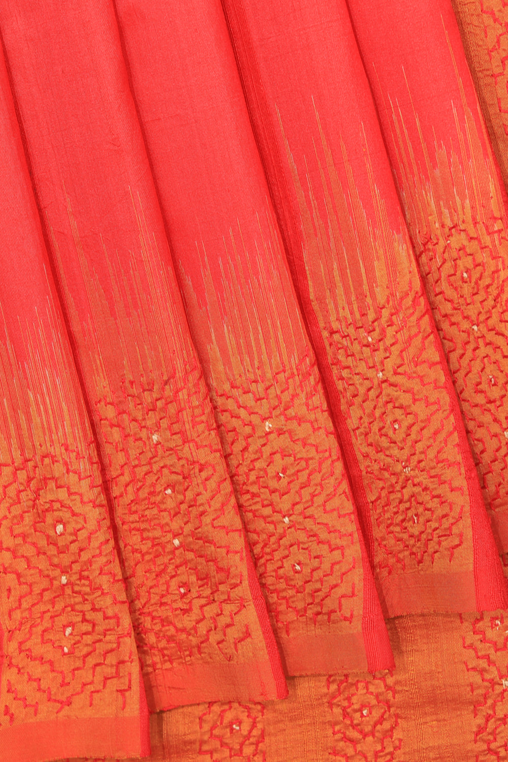 Image of Dupion Silk Kantha Stitch Saree