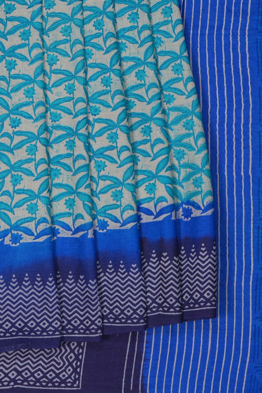 Image of A Floral Printed Desi Tussar Saree