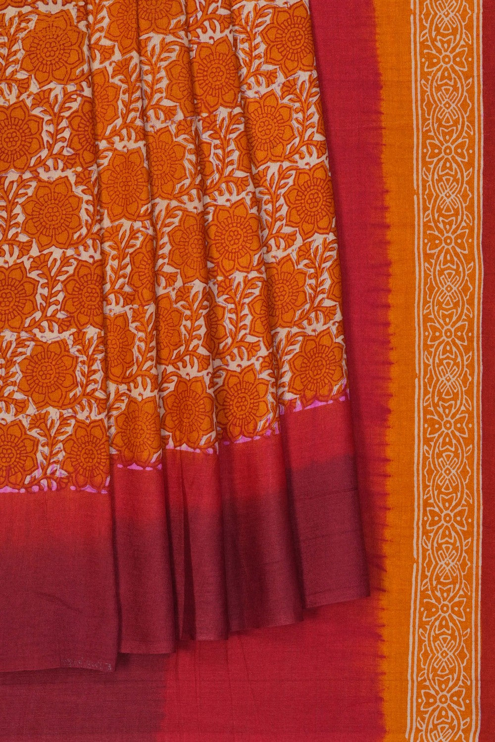 Image of A Floral Printed Desi Tussar Saree