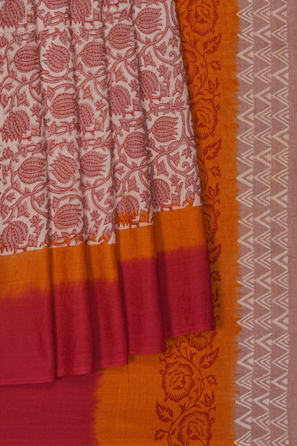 Image of A Floral Printed Desi Tussar Saree
