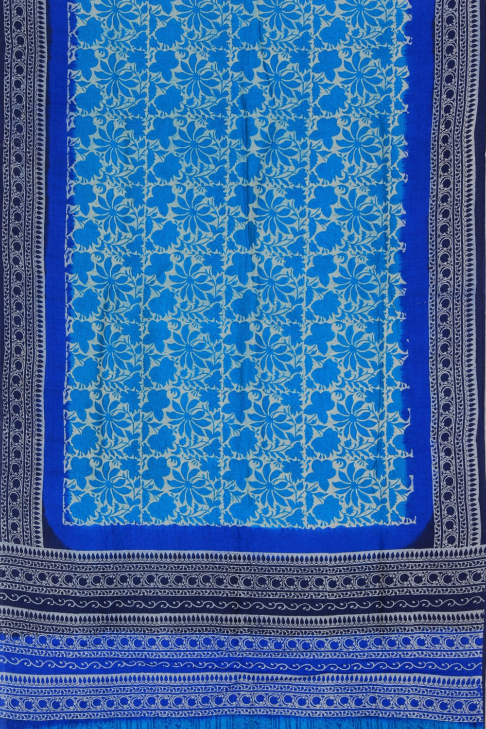 Image of Bagru Printed Blue Saree