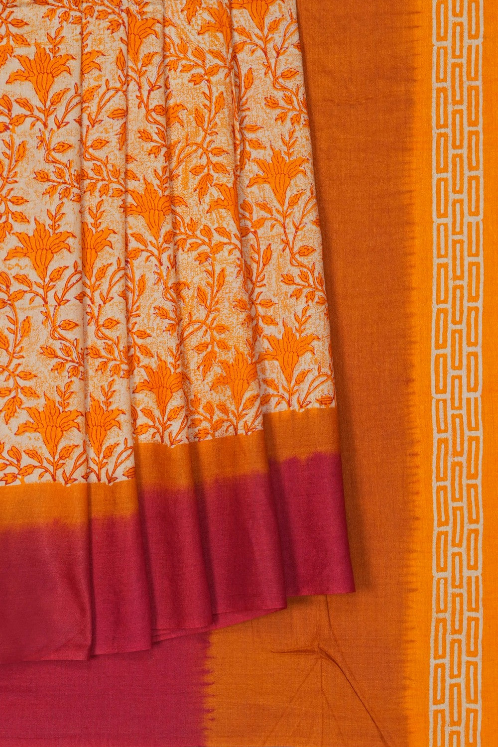 Image of A Floral Printed Desi Tussar Saree