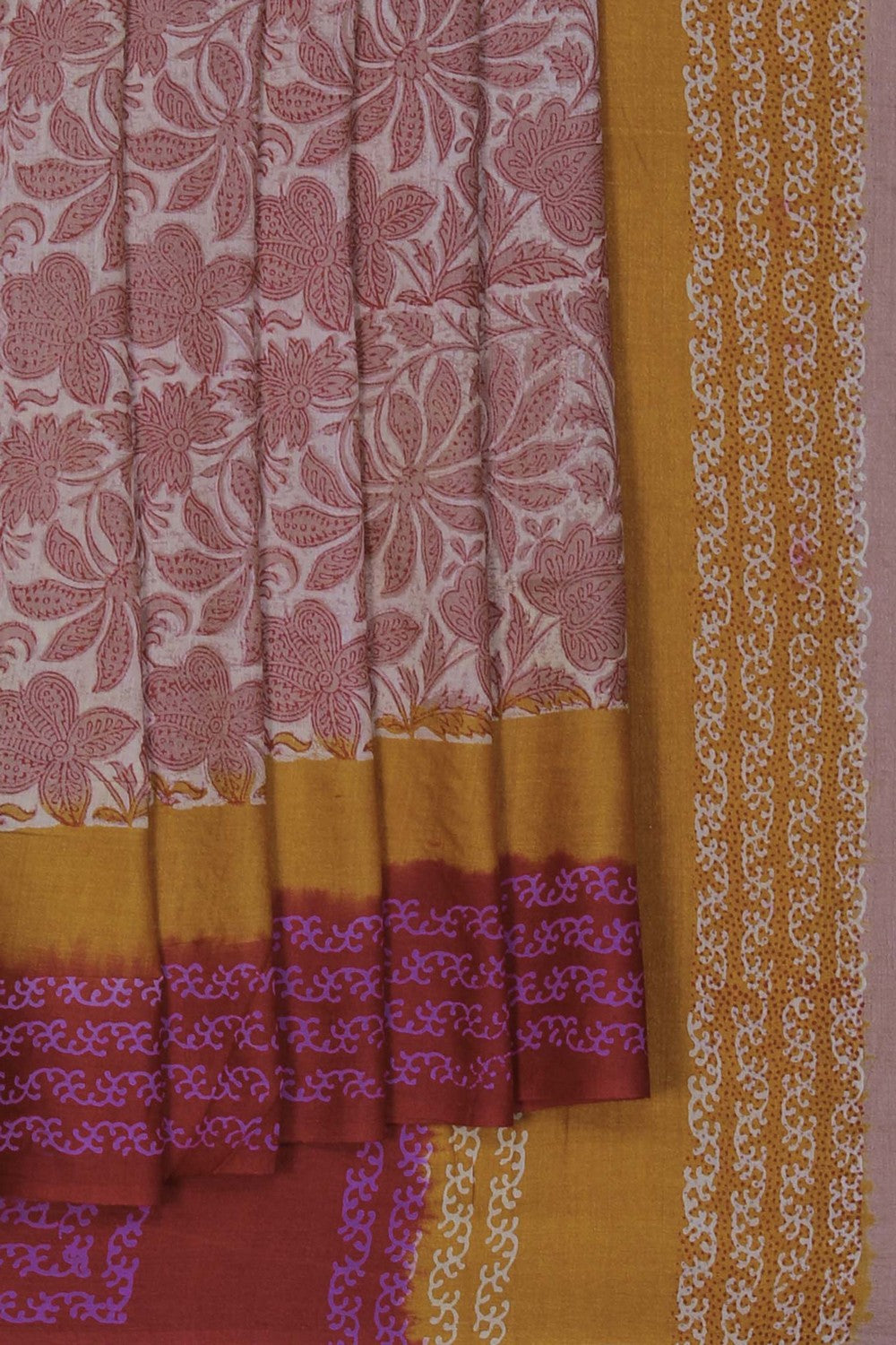 Image of A Floral Printed Desi Tussar Saree